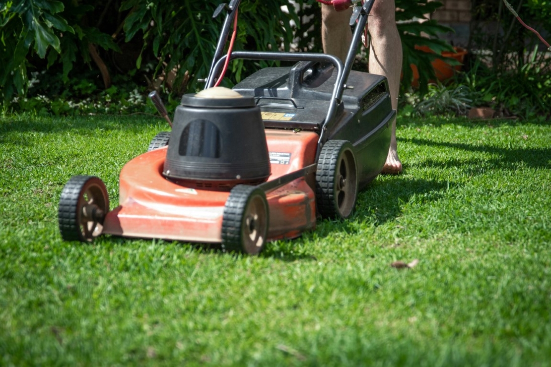 Net gelegde grasmatten voor het eerst maaien wanneer gras maaien bij graszoden leggen