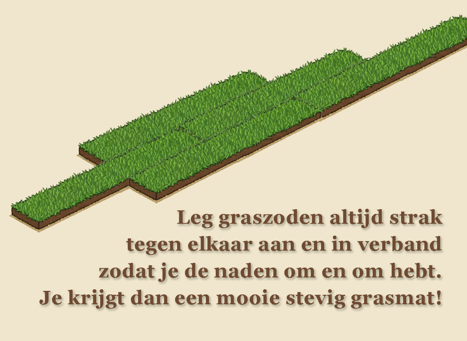 Wanneer je graszoden stevig en in verband tegen elkaar legt krijg je een mooie grasmat
