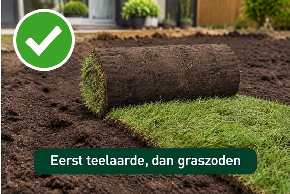 Zwarte aarde onder rollen kant en klaar gras graszoden rol