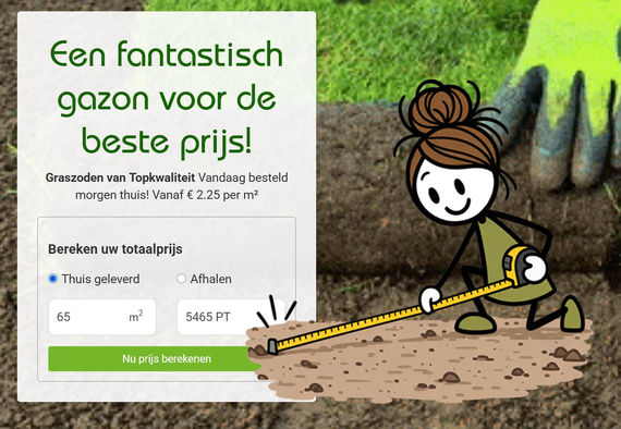 bereken prijs graszoden bestellen online aantal rollen gras