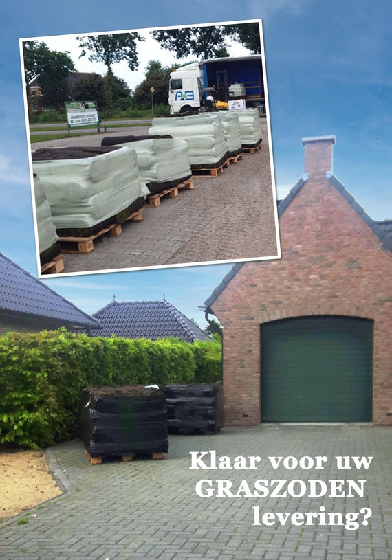 levering van graszoden pallet kant en klaar gras bezorging bij huis stoep oprit