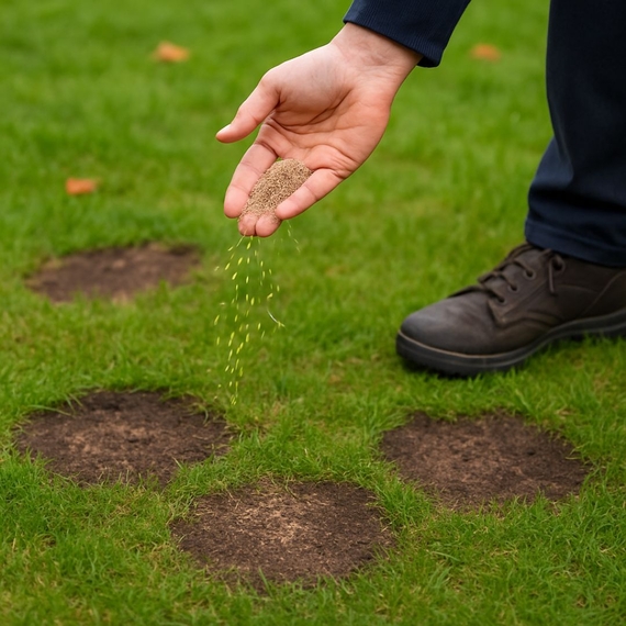 Kale plekken in een grasveld weer mooi maken door nieuw gras te zaaien