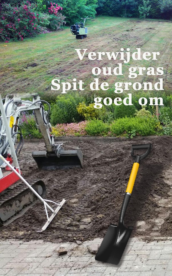 een ondergrond voorbereiden voor zelf leggen graszoden omspitten schep schop spade