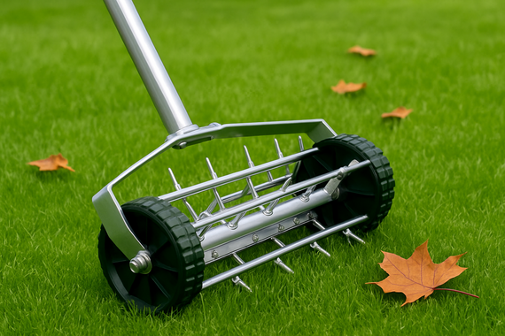 Gazon beluchten beluchtingsrol gaatjes prikken grasveld luchtig maken gras